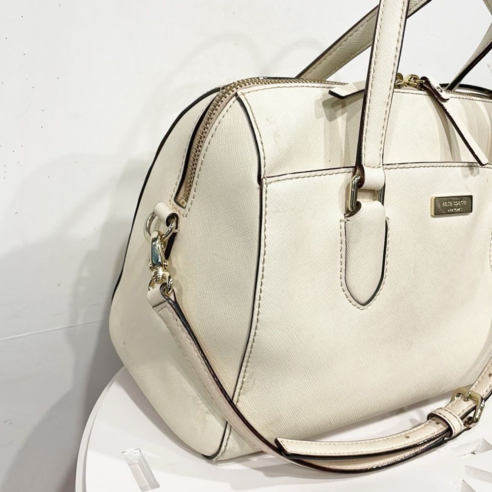 Kate Spade Handbag Laurel‎ Way Lanae Genuine Leather Light Beige Satchel Top Zip - Picture 2 of 11